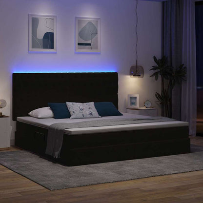 Bed met LED -striplichten met opslag Zwart 200 x 200 cm Fluweel