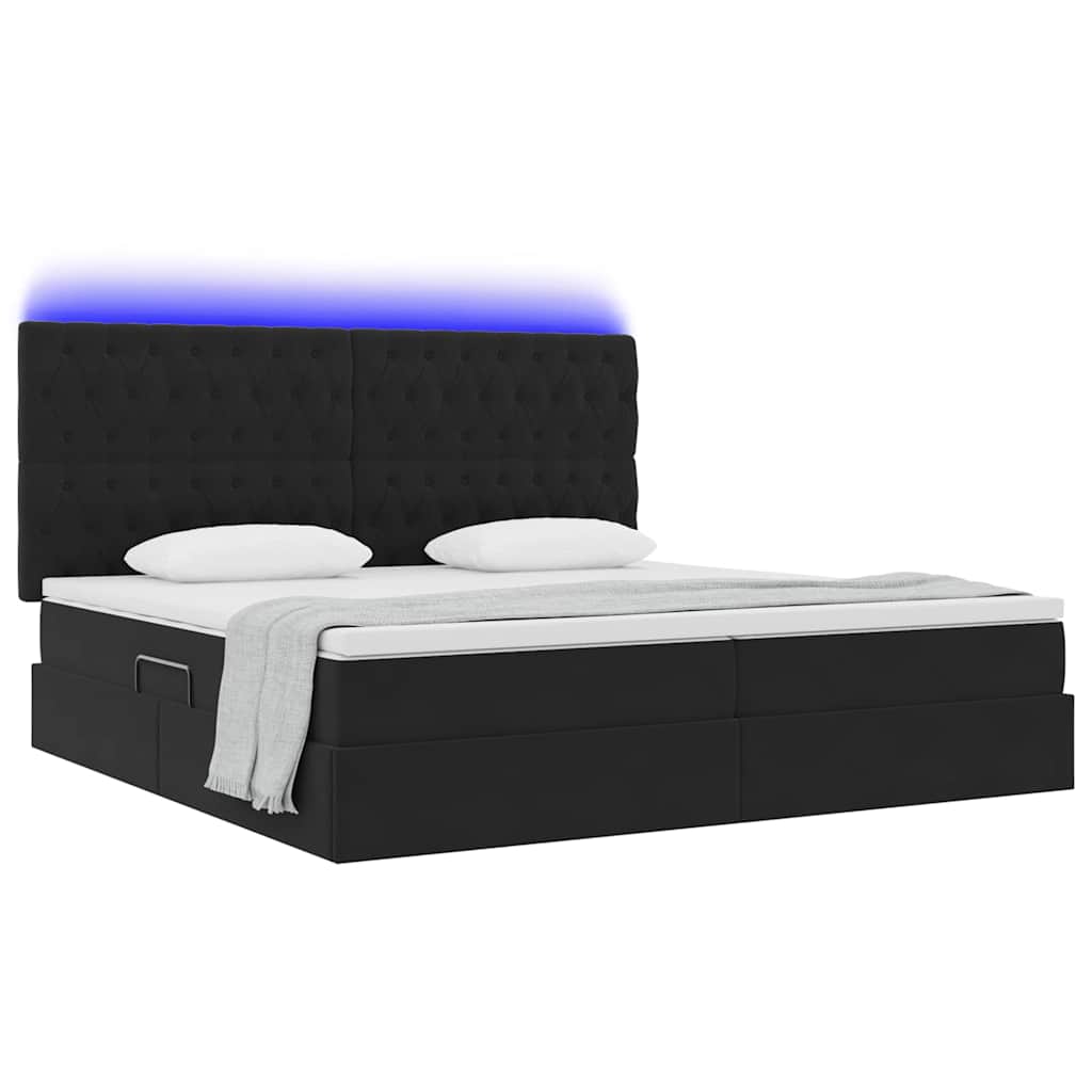 Bed met LED -striplichten met opslag Zwart 200 x 200 cm Fluweel