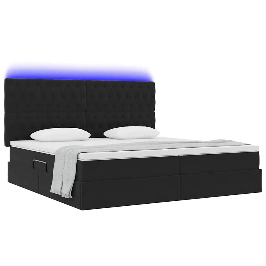 Bed met LED -striplichten met opslag Zwart 200 x 200 cm Fluweel