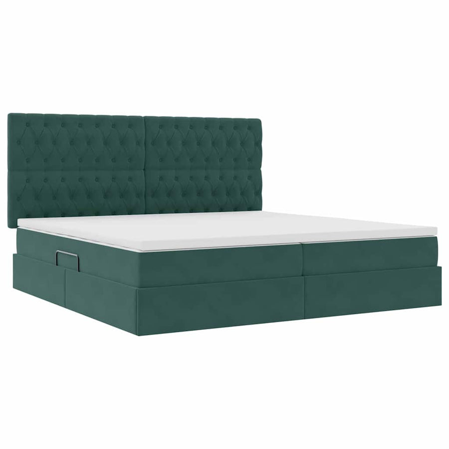 Opbergbed met LED met matras Donkergroen 200 x 200 cm Fluweel