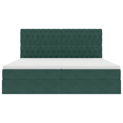 Opbergbed met LED met matras Donkergroen 200 x 200 cm Fluweel