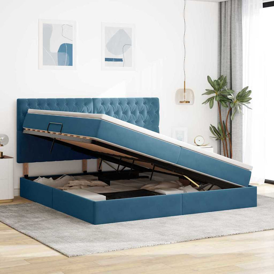 Bed met LED -striplichten Donkerblauw 200 x 200 cm Fluweel