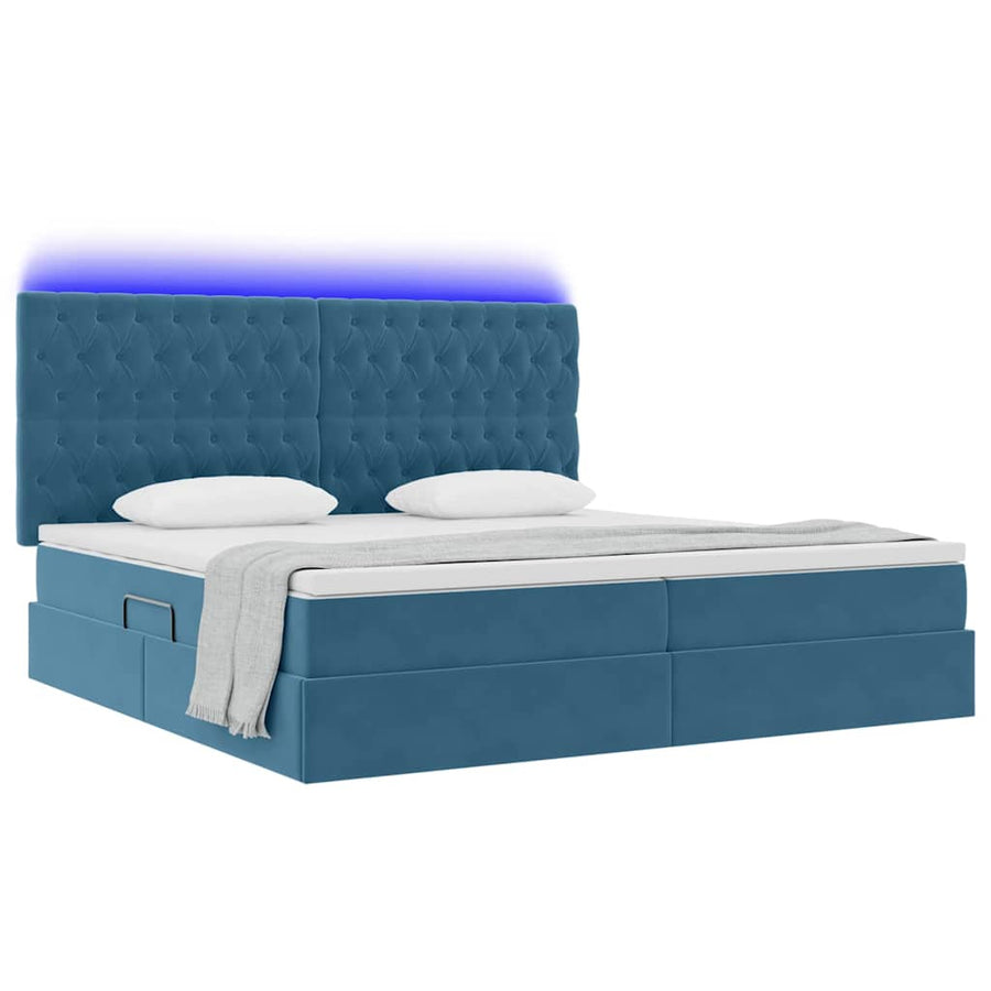 Bed met LED -striplichten Donkerblauw 200 x 200 cm Fluweel