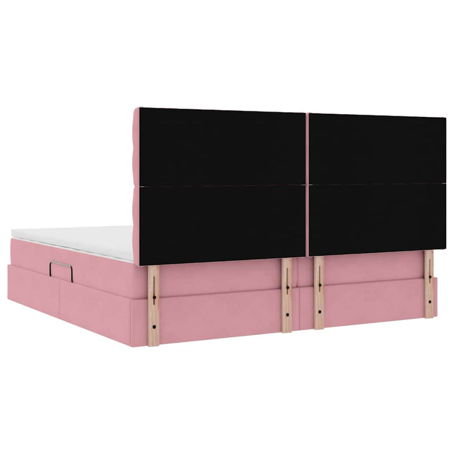 Bed met LED -striplichten met opslag Roze 200 x 200 cm Fluweel