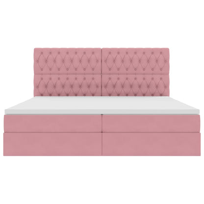 Bed met LED -striplichten met opslag Roze 200 x 200 cm Fluweel