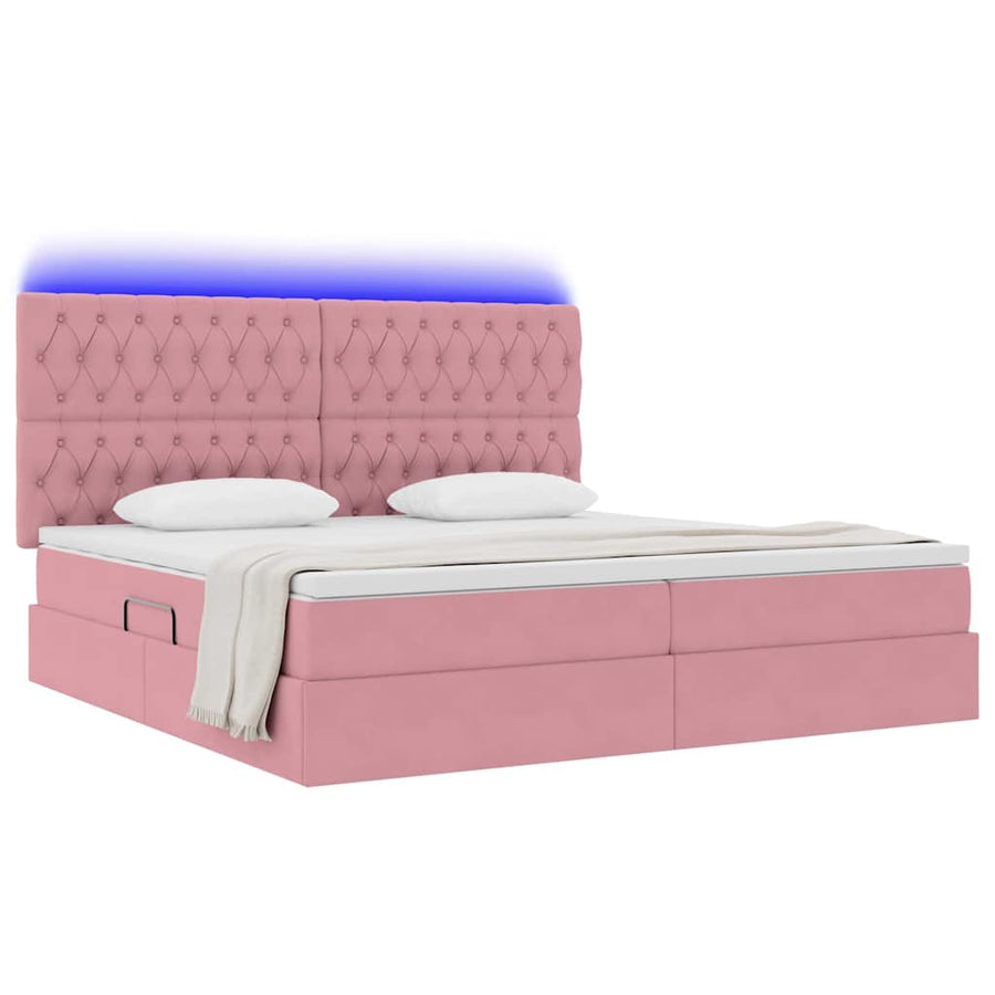 Bed met LED -striplichten met opslag Roze 200 x 200 cm Fluweel