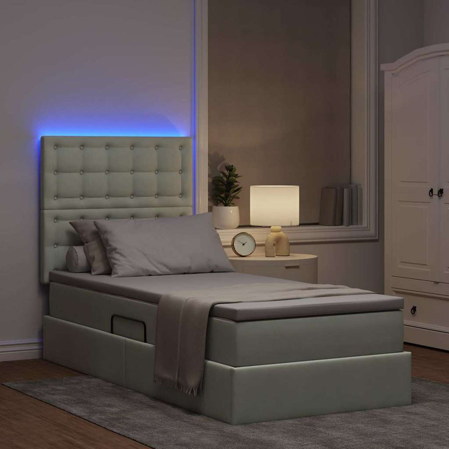 Opbergbed met LED met matras Lichtgrijs 90 x 190 cm Fluweel