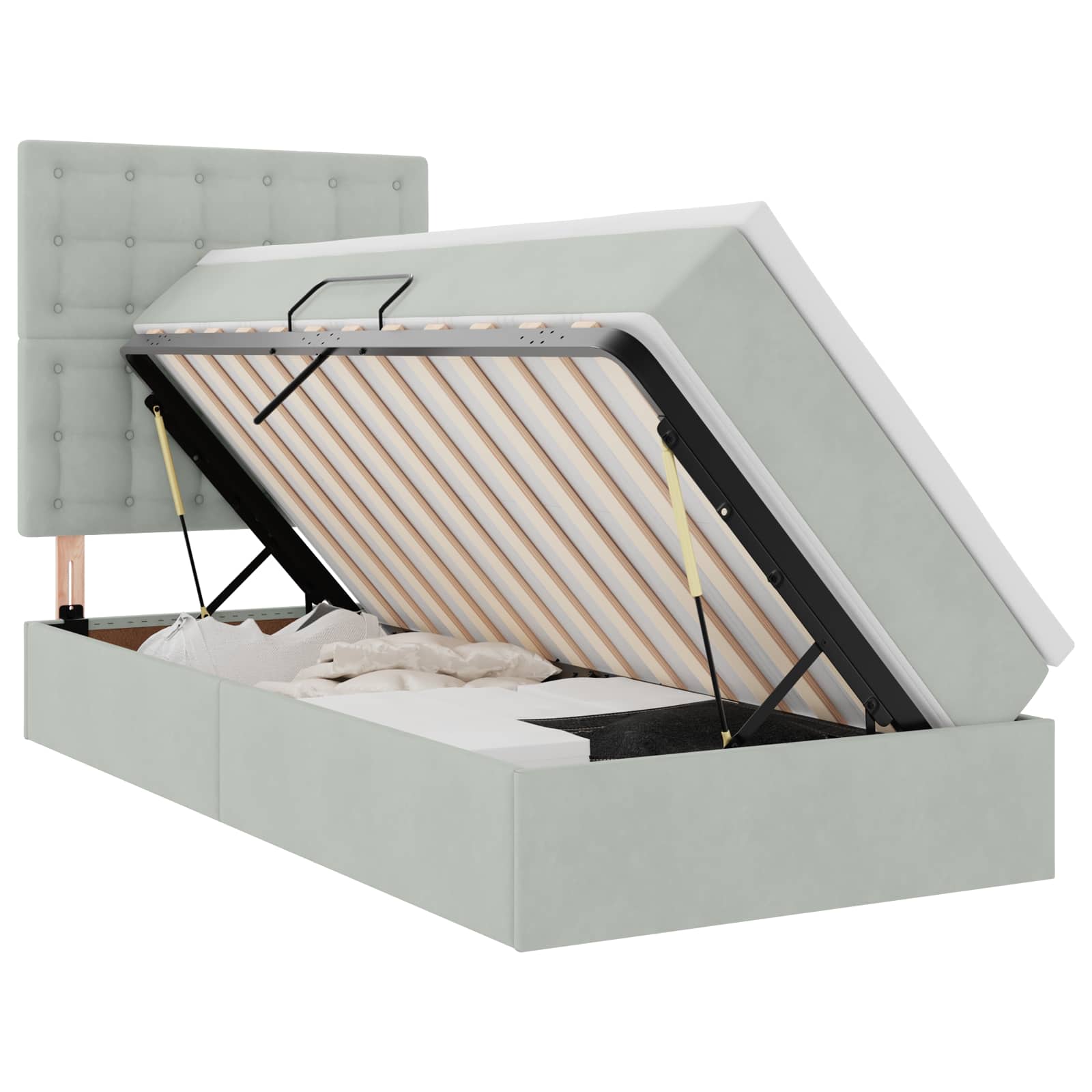 Opbergbed met LED met matras Lichtgrijs 90 x 190 cm Fluweel
