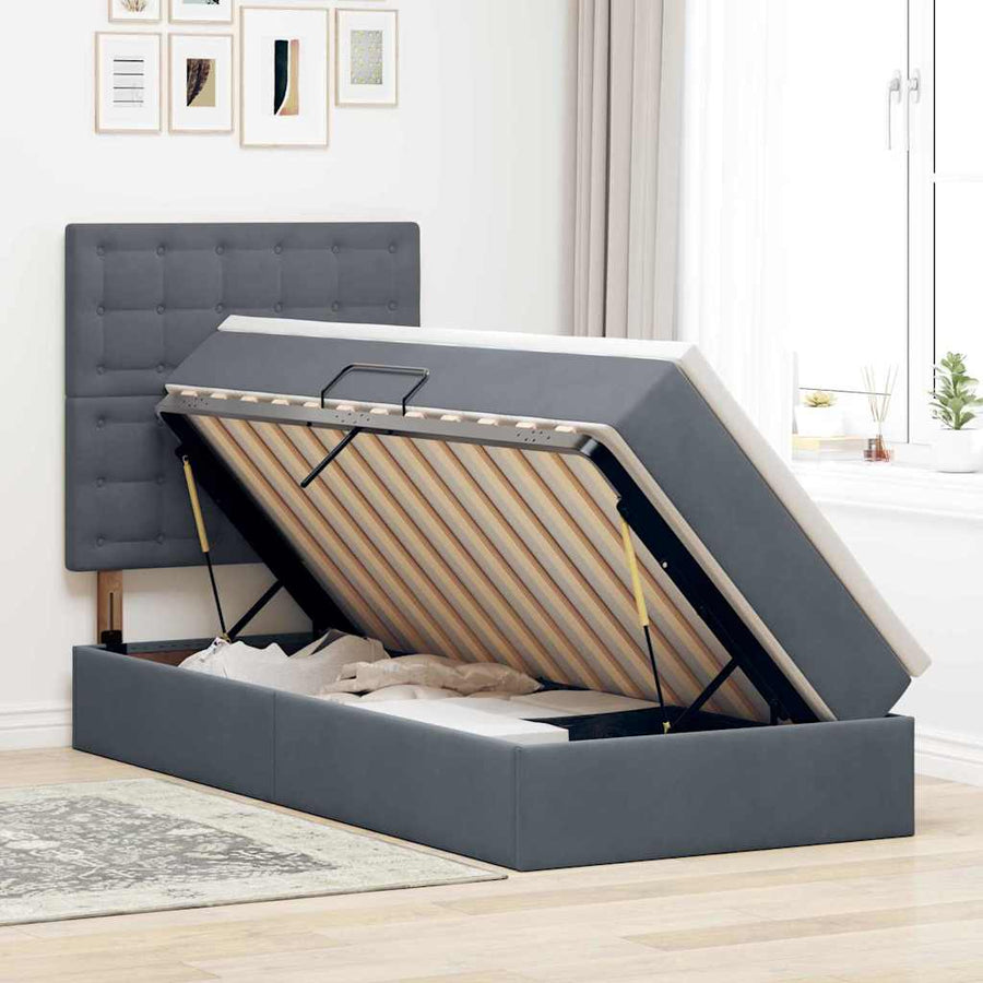 Opbergbed met LED met matras Donkergrijs 90 x 190 cm Fluweel