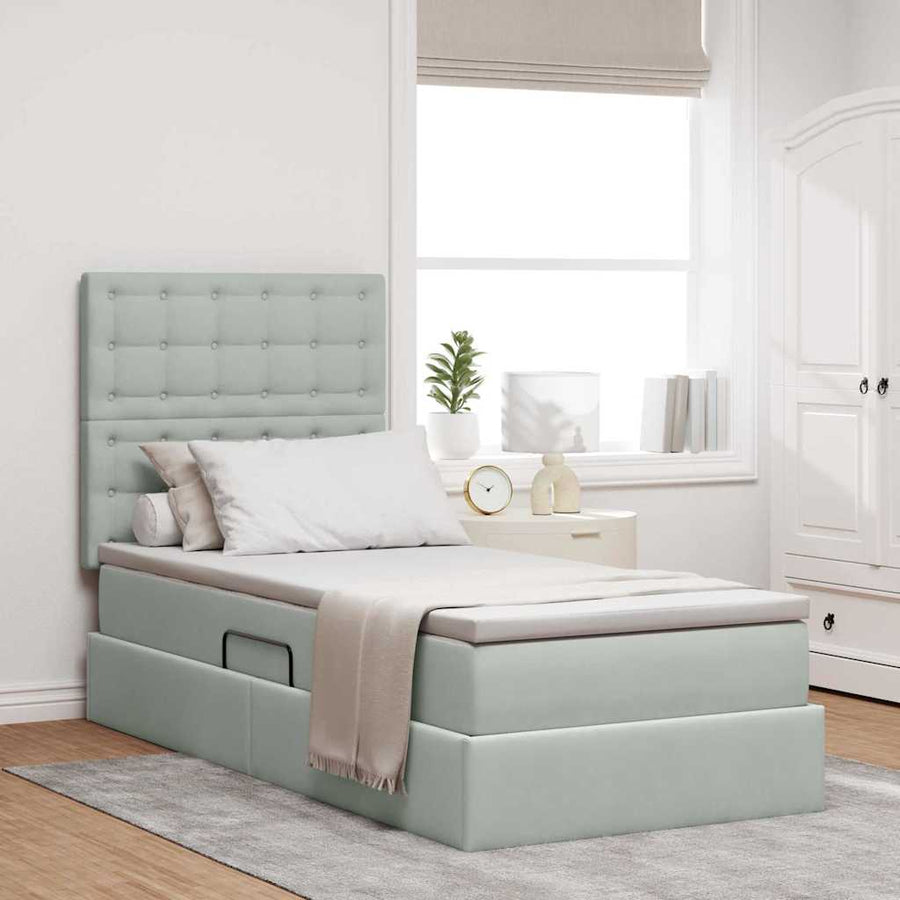 Opbergbed met LED met matras Lichtgrijs 90 x 200 cm Fluweel