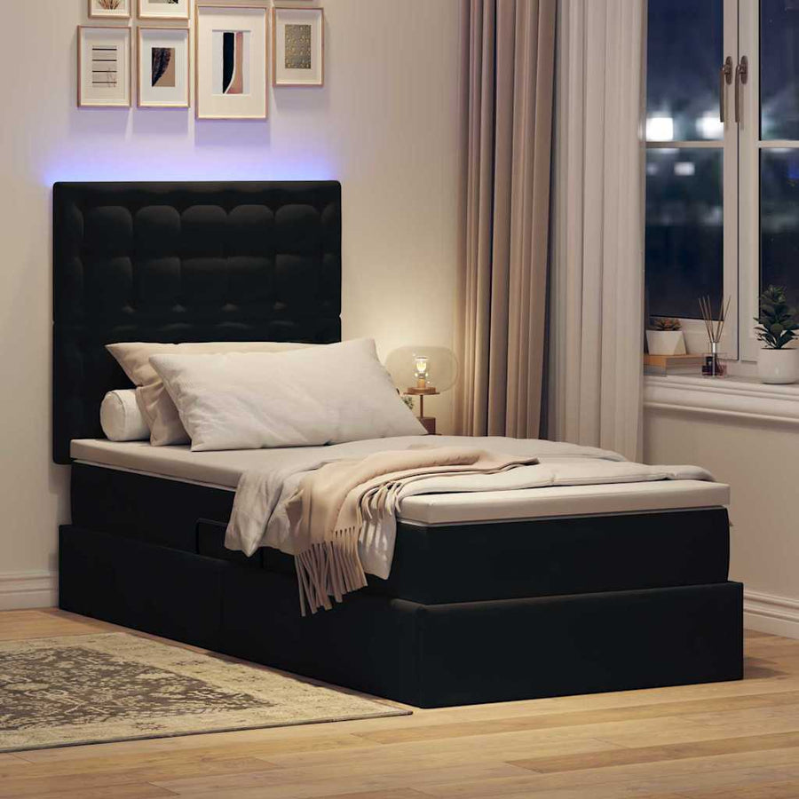 Opbergbed met LED met matras met LED Zwart 90 x 200 cm Fluweel