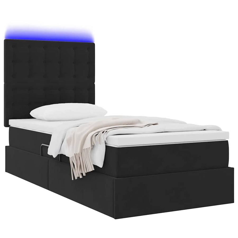 Opbergbed met LED met matras met LED Zwart 90 x 200 cm Fluweel