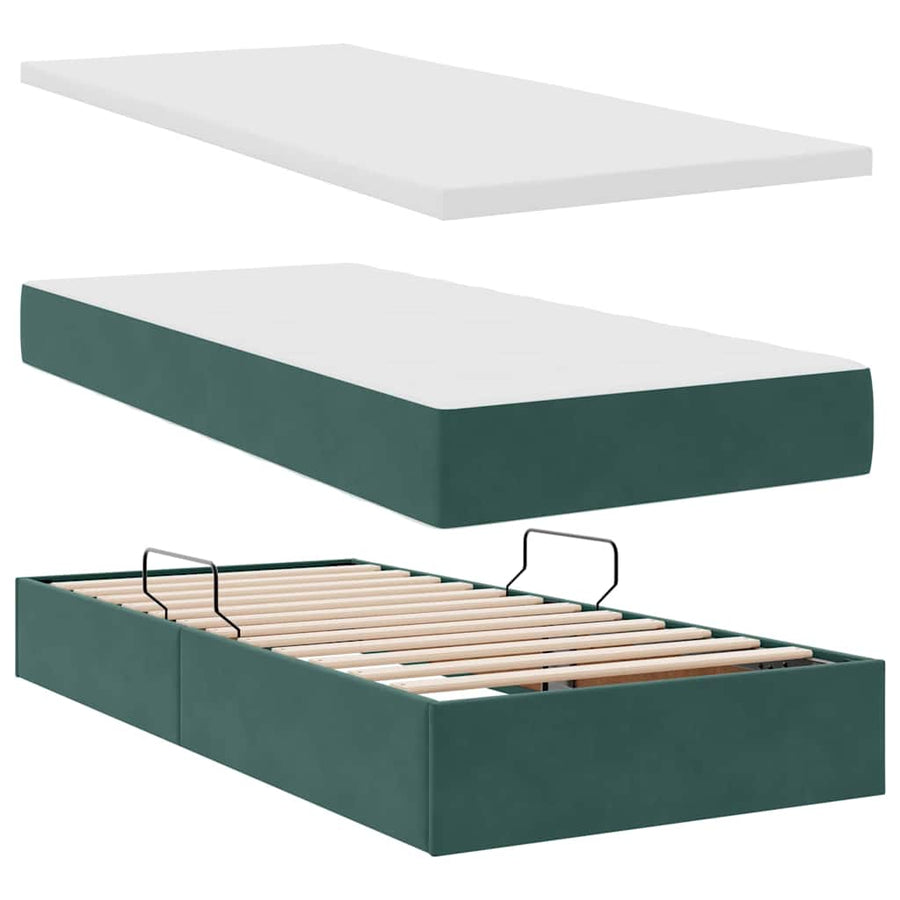 Opbergbed met LED met matras Donkergroen 90 x 200 cm Fluweel