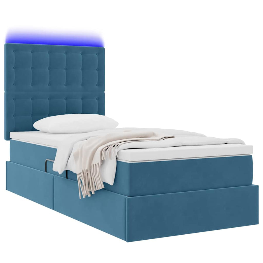 Opbergbed met LED met matras Donkerblauw 90 x 200 cm Fluweel