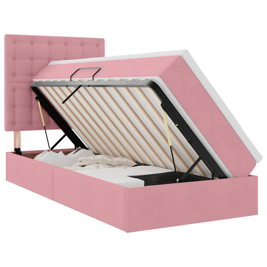 Opbergbed met LED met matras met LED Roze 90 x 200 cm Fluweel