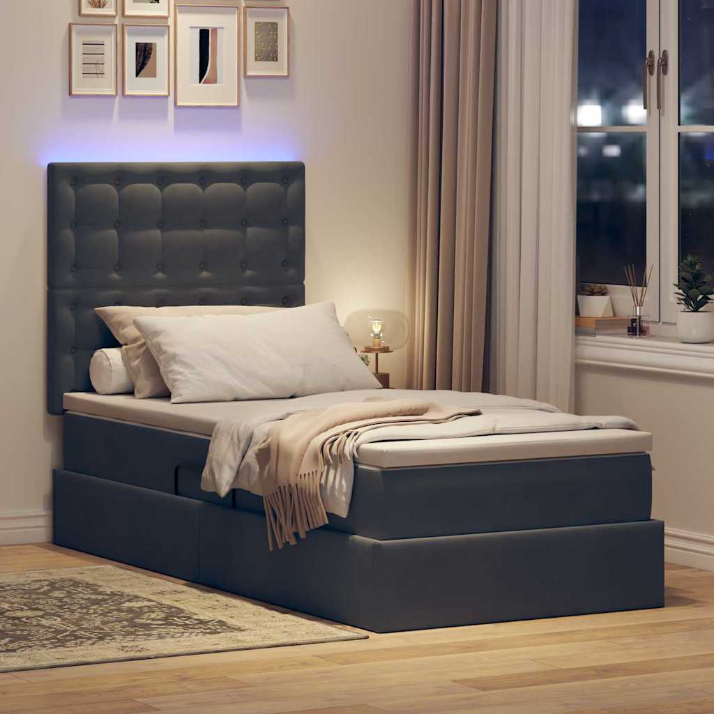 Opbergbed met LED met matras Donkergrijs 100 x 200 cm Fluweel