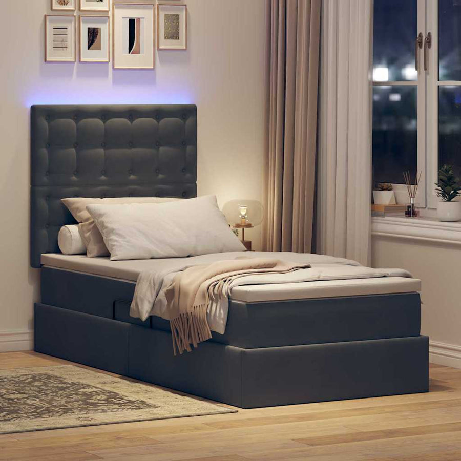 Opbergbed met LED met matras Donkergrijs 100 x 200 cm Fluweel