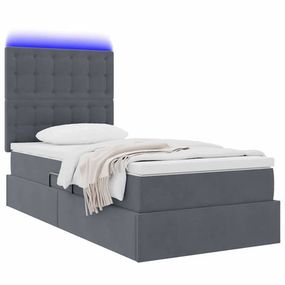 Opbergbed met LED met matras Donkergrijs 100 x 200 cm Fluweel