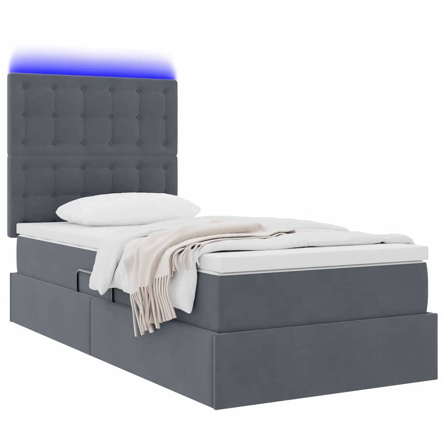 Opbergbed met LED met matras Donkergrijs 100 x 200 cm Fluweel