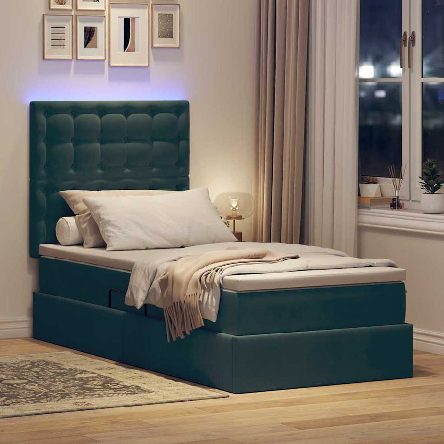 Opbergbed met LED met matras Donkergroen 100 x 200 cm Fluweel