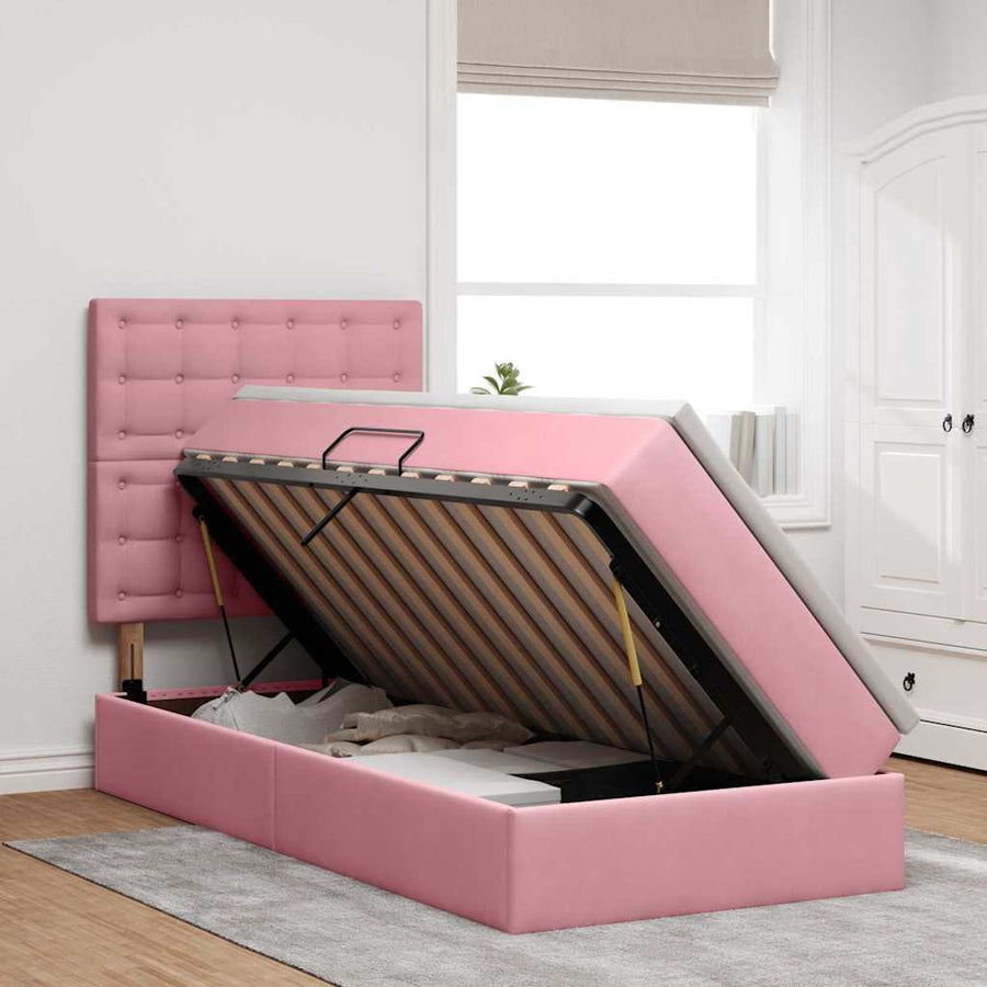 Opbergbed met LED met matras met LED Roze 100 x 200 cm Fluweel