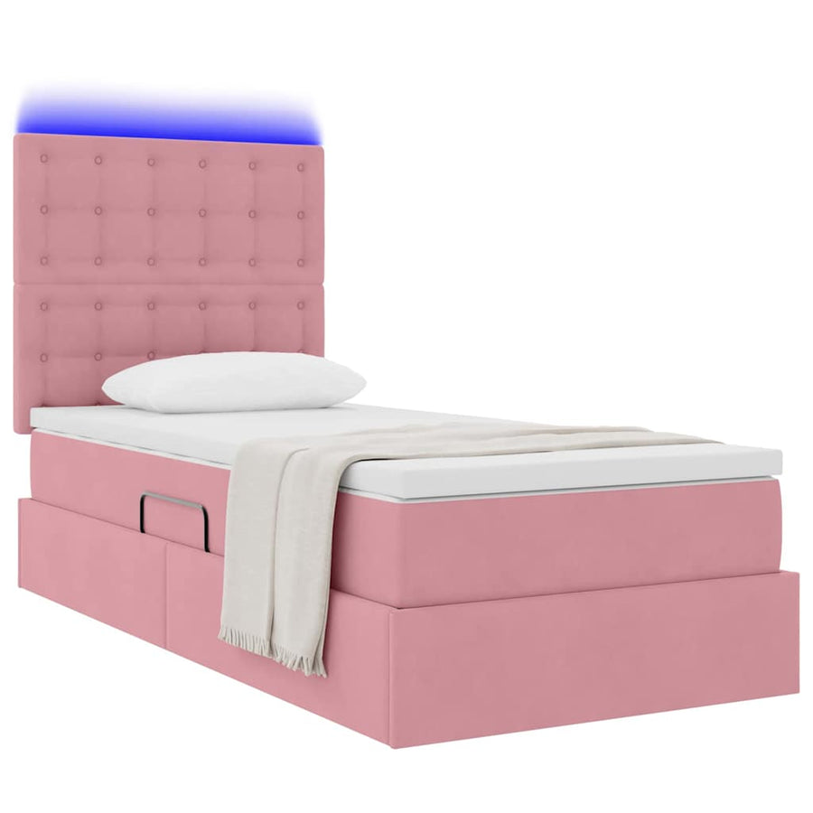 Opbergbed met LED met matras met LED Roze 100 x 200 cm Fluweel