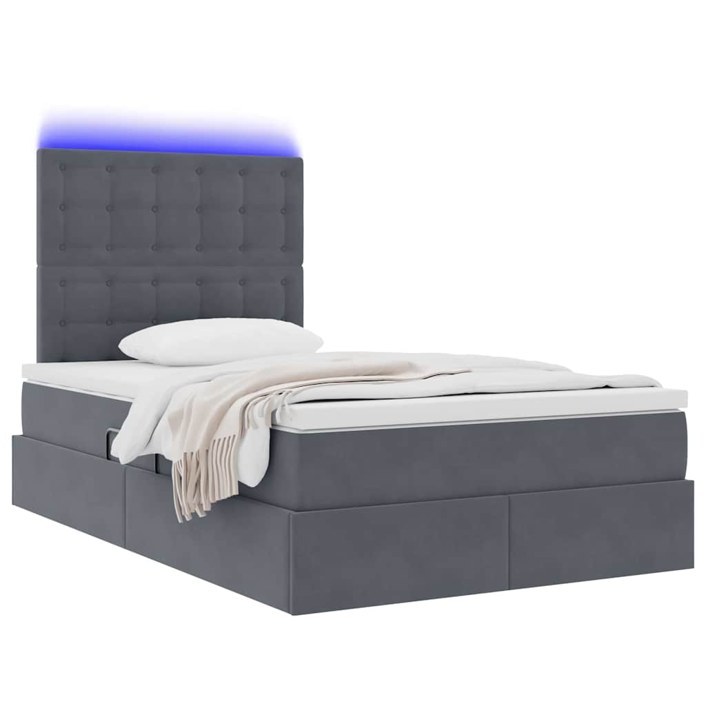 Opbergbed met LED met matras Donkergrijs 120 x 190 cm Fluweel