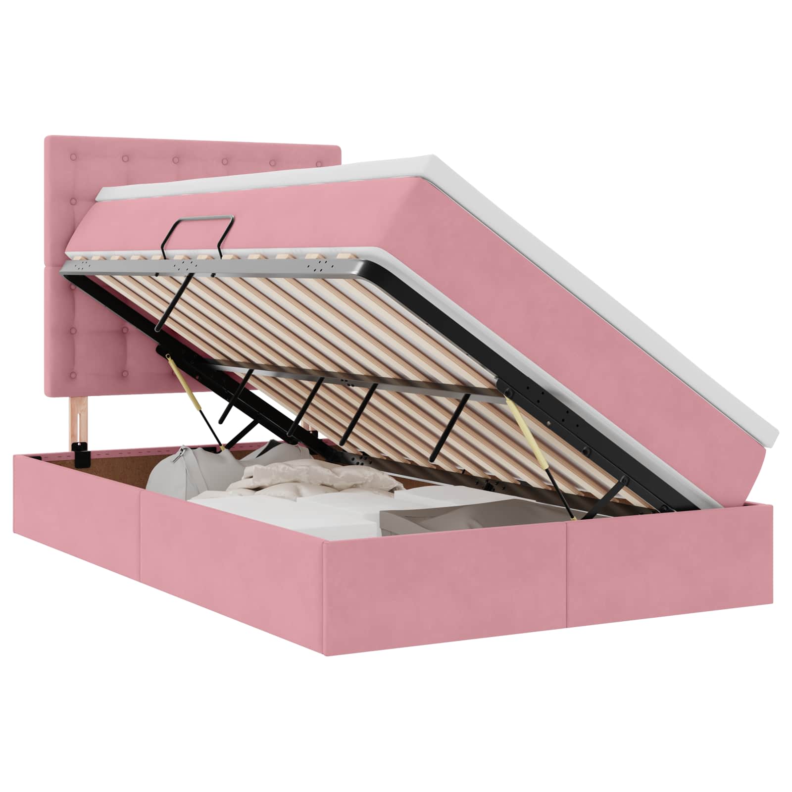 Opbergbed met LED met matras Roze 120 x 190 cm Fluweel