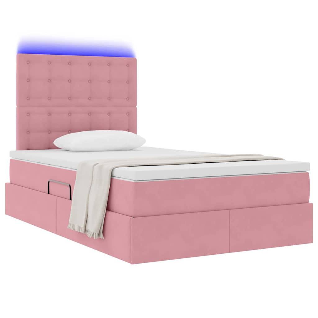 Opbergbed met LED met matras Roze 120 x 190 cm Fluweel