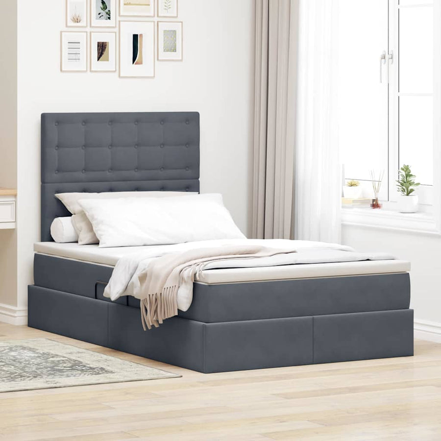 Bed met LED -striplichten Donkergrijs 120 x 200 cm Fluweel