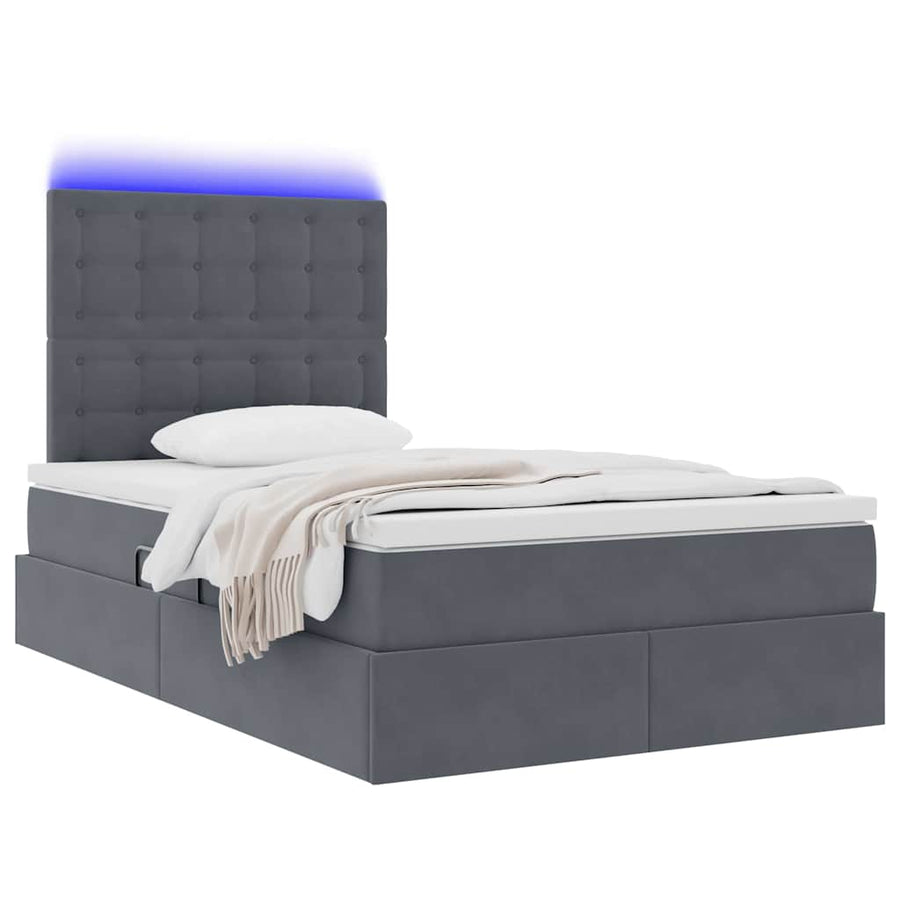 Bed met LED -striplichten Donkergrijs 120 x 200 cm Fluweel