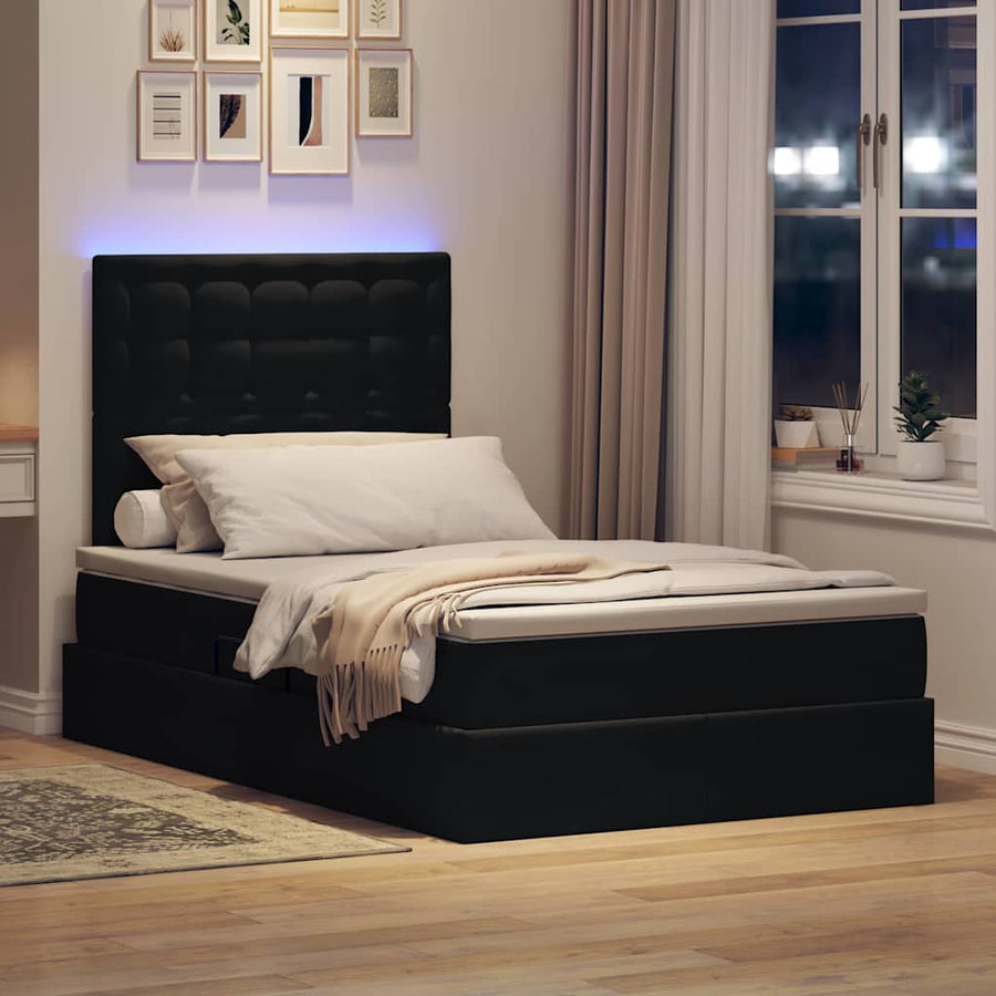 Bed met LED -striplichten met opslag Zwart 120 x 200 cm Fluweel