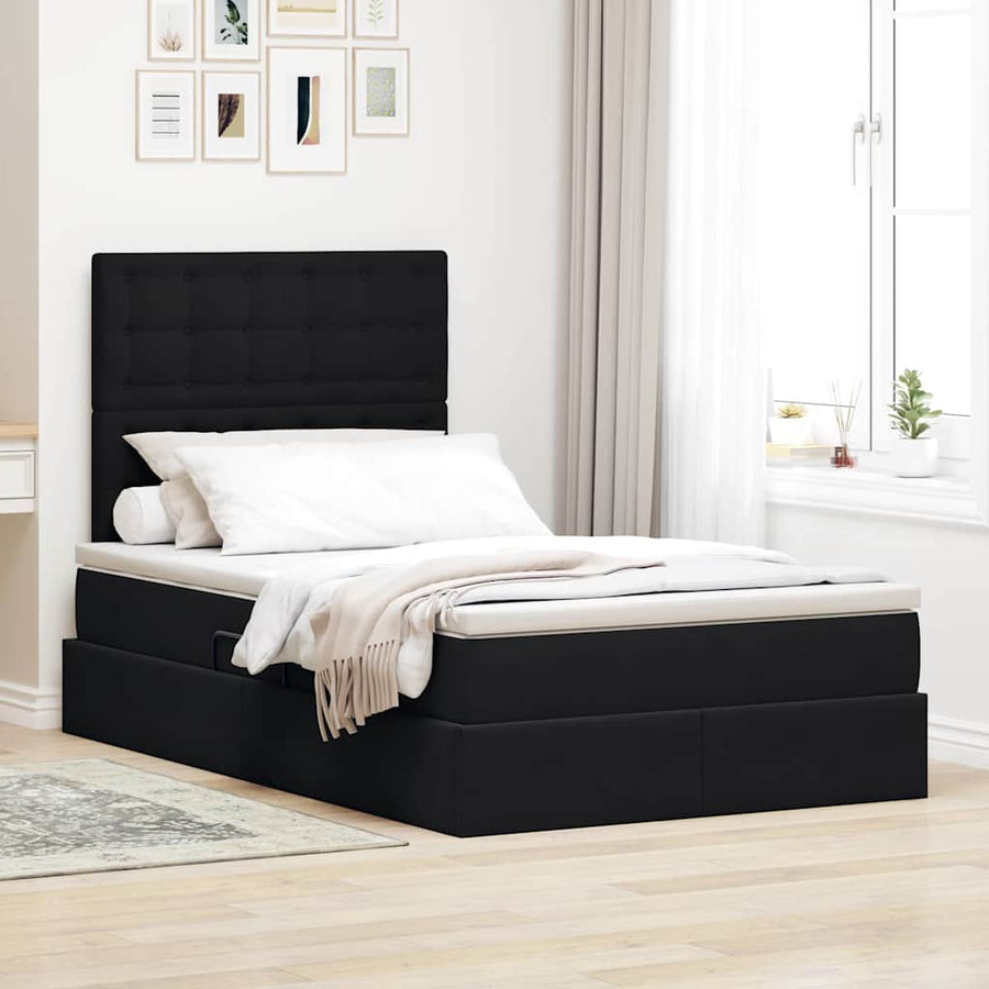Bed met LED -striplichten met opslag Zwart 120 x 200 cm Fluweel