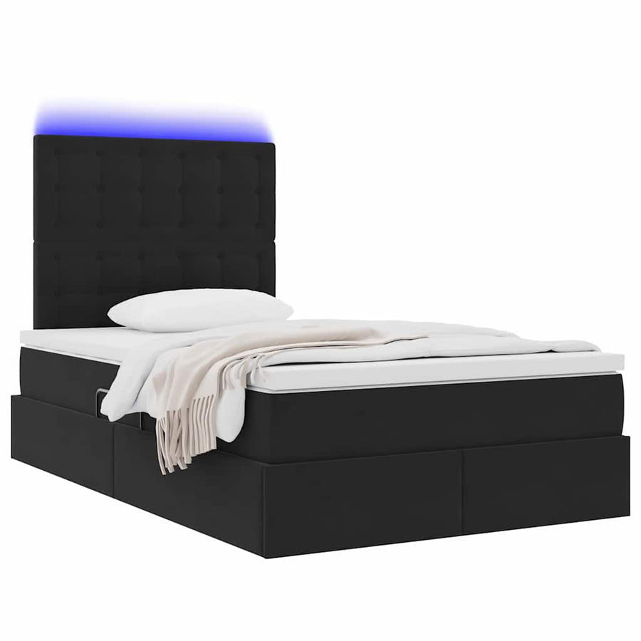 Bed met LED -striplichten met opslag Zwart 120 x 200 cm Fluweel