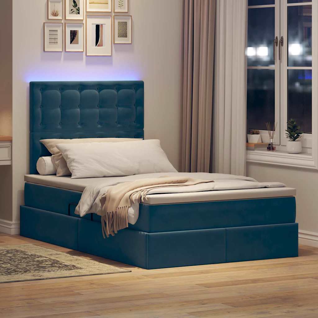 Bed met LED -striplichten Donkerblauw 120 x 200 cm Fluweel