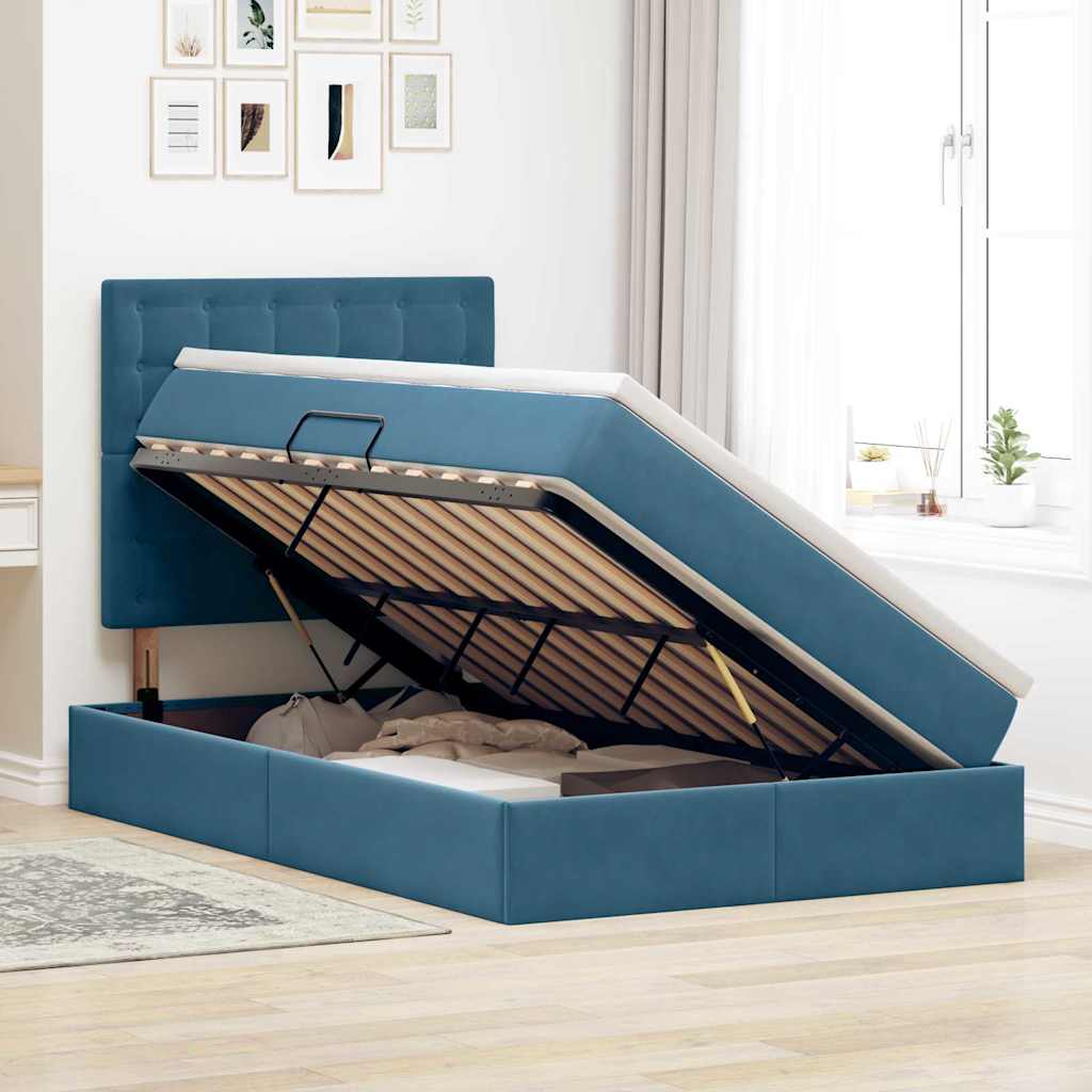 Bed met LED -striplichten Donkerblauw 120 x 200 cm Fluweel