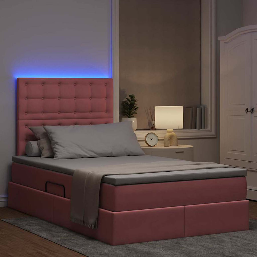 Bed met LED -striplichten met opslag Roze 120 x 200 cm Fluweel