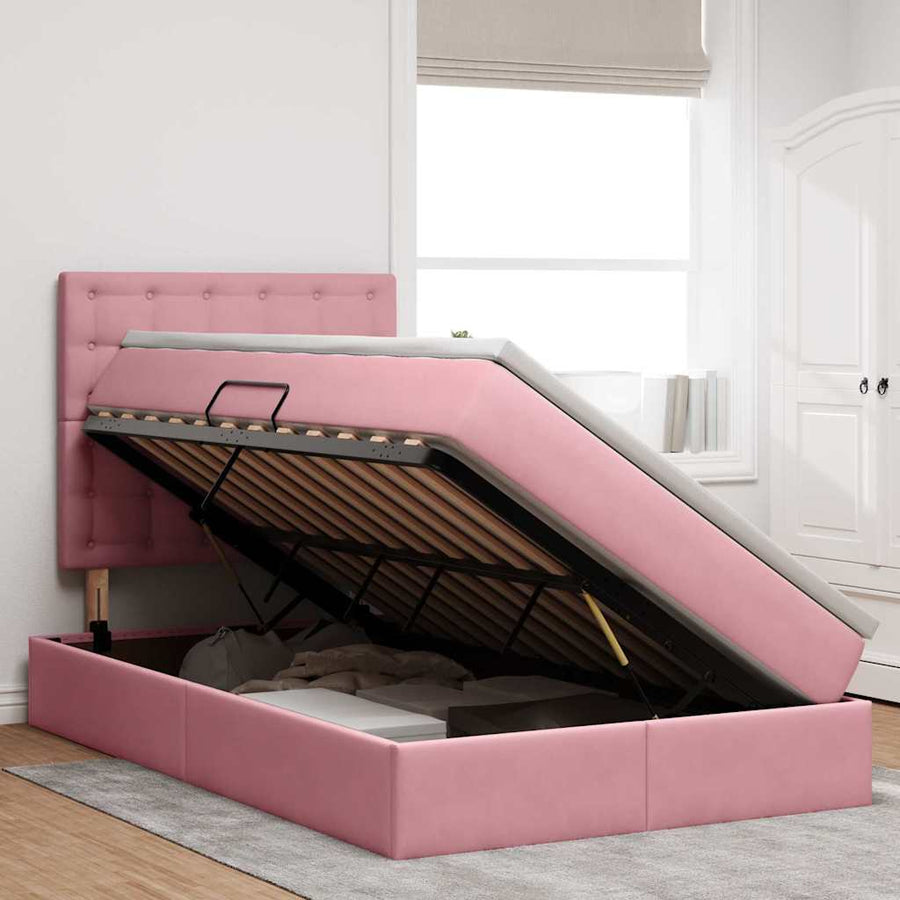 Bed met LED -striplichten met opslag Roze 120 x 200 cm Fluweel