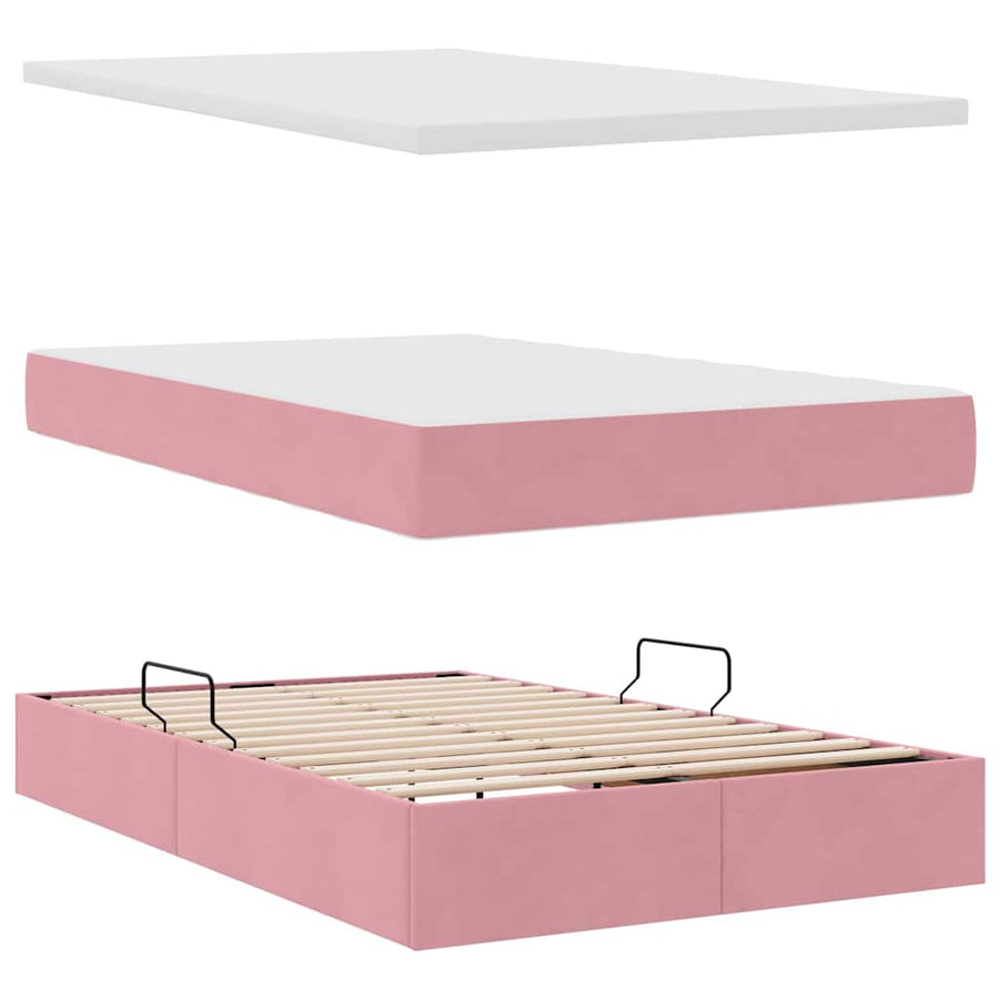 Bed met LED -striplichten met opslag Roze 120 x 200 cm Fluweel