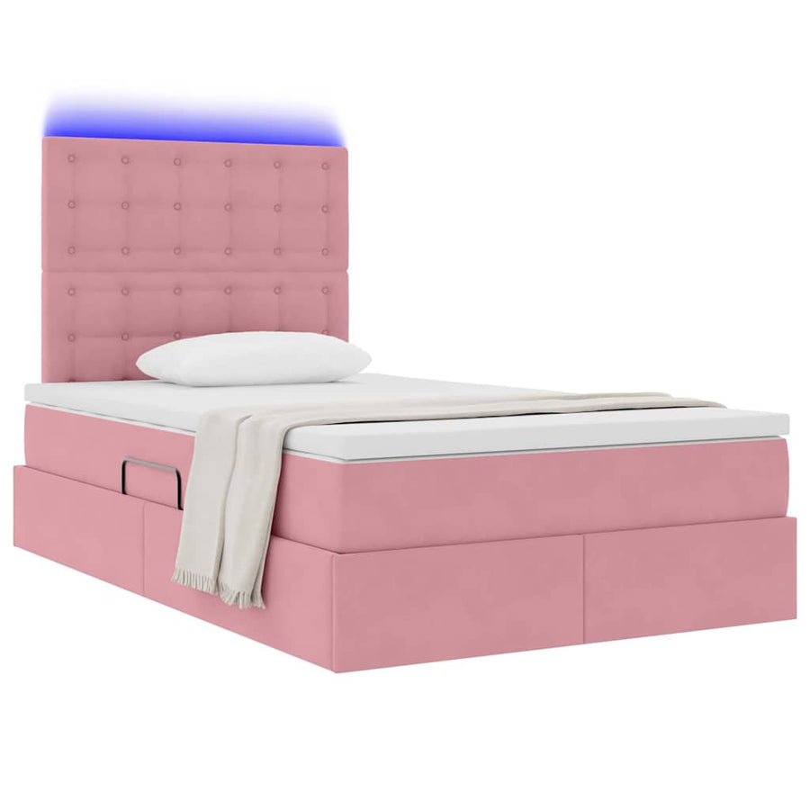 Bed met LED -striplichten met opslag Roze 120 x 200 cm Fluweel