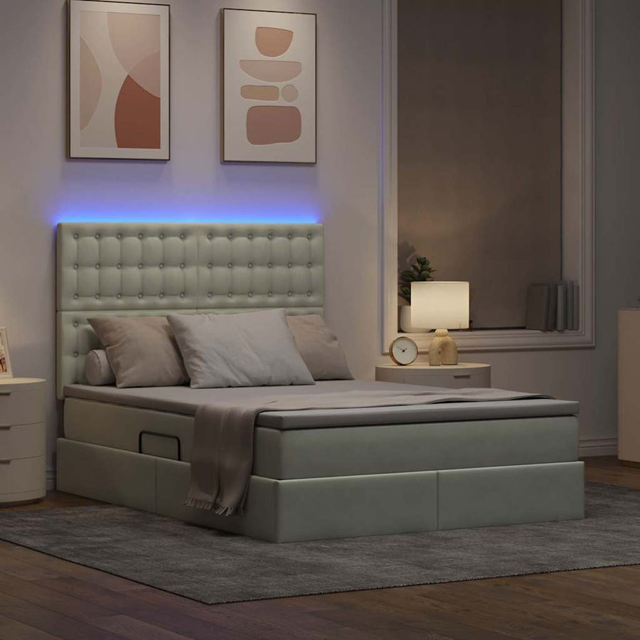 Bed met LED -striplichten Lichtgrijs 140 x 190 cm Fluweel