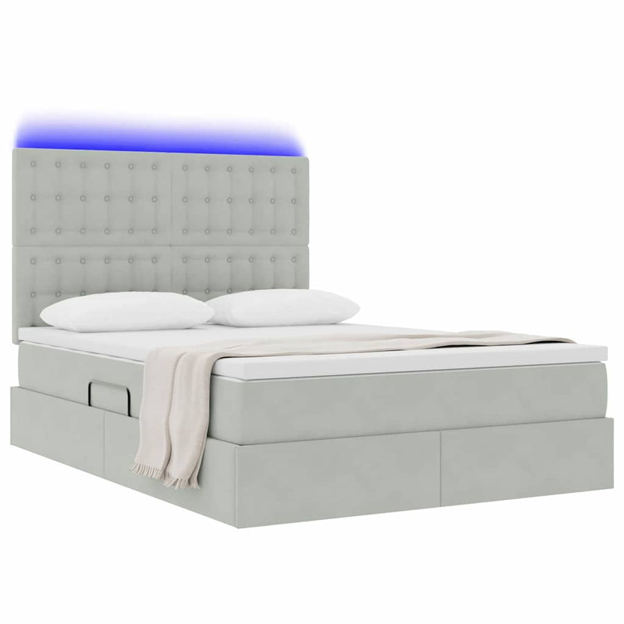 Bed met LED -striplichten Lichtgrijs 140 x 190 cm Fluweel