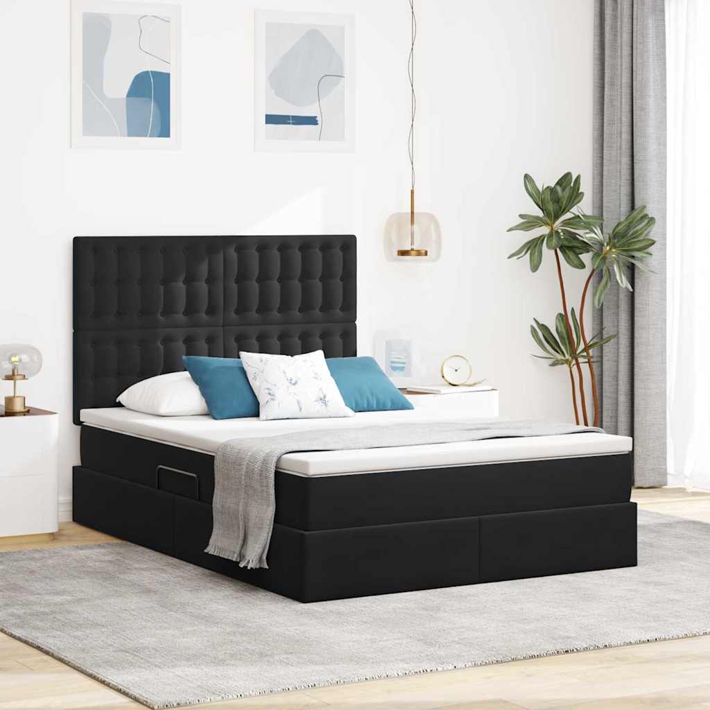 Bed met LED -striplichten met opslag Zwart 140 x 190 cm Fluweel