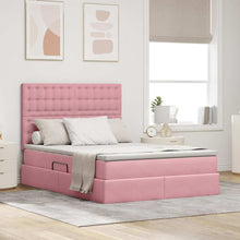 Bed met LED -striplichten met opslag Roze 140 x 190 cm Fluweel