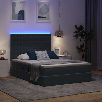 Bed met LED -striplichten Donkergrijs 140 x 200 cm Fluweel