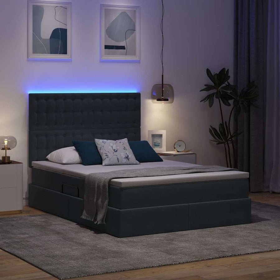 Bed met LED -striplichten Donkergrijs 140 x 200 cm Fluweel