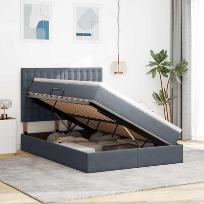 Bed met LED -striplichten Donkergrijs 140 x 200 cm Fluweel
