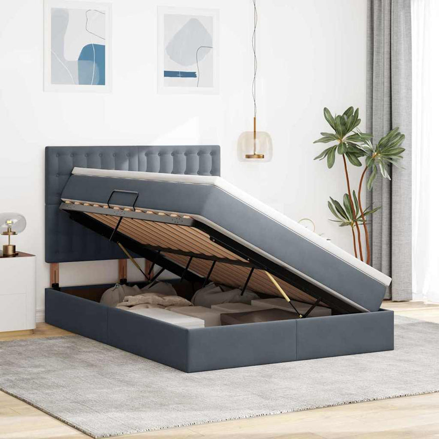 Bed met LED -striplichten Donkergrijs 140 x 200 cm Fluweel