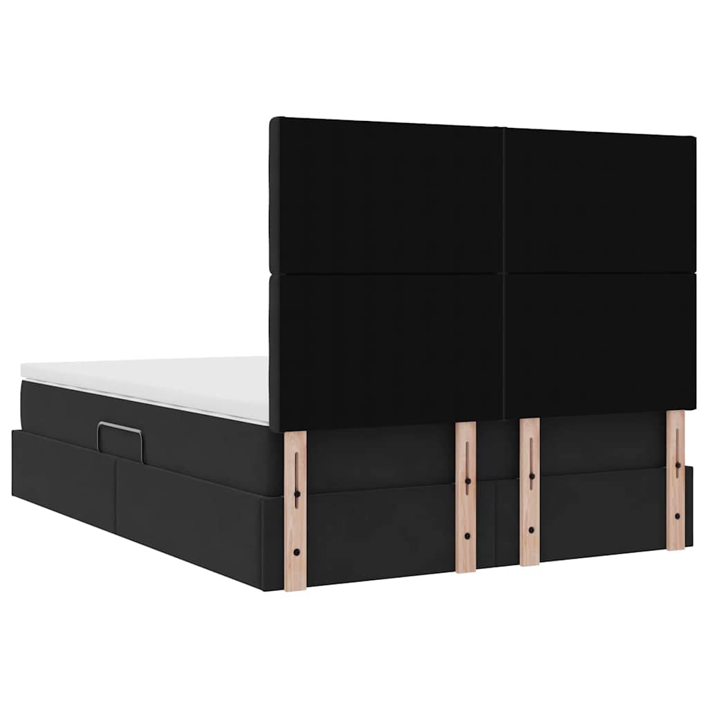 Bed met LED -striplichten met opslag Zwart 140 x 200 cm Fluweel