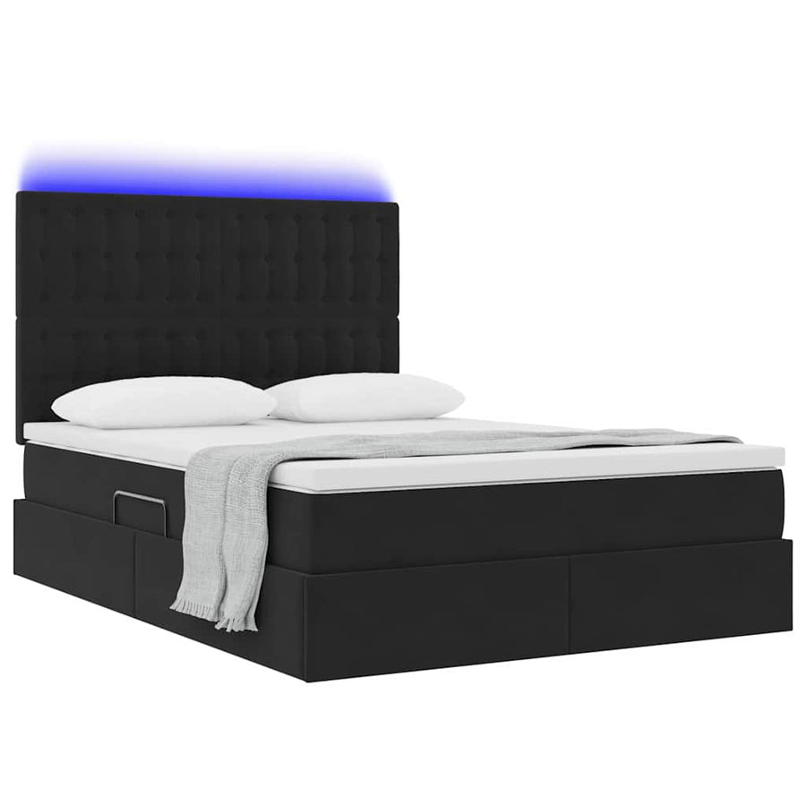 Bed met LED -striplichten met opslag Zwart 140 x 200 cm Fluweel